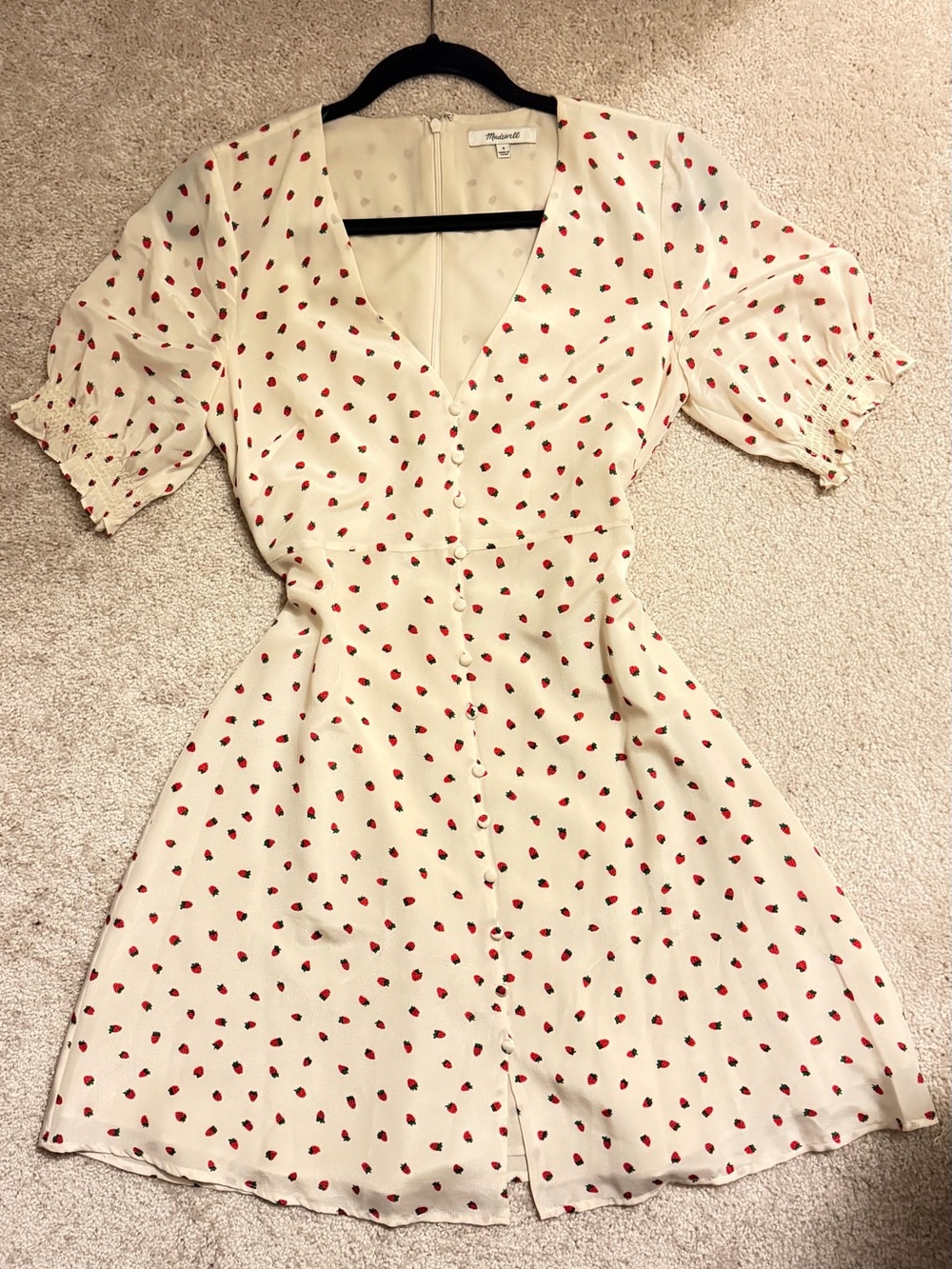 Madewell 100% Silk Strawberry Print Button Front Dress – Size 0
